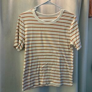 a new day Cream and Orange Striped Tee